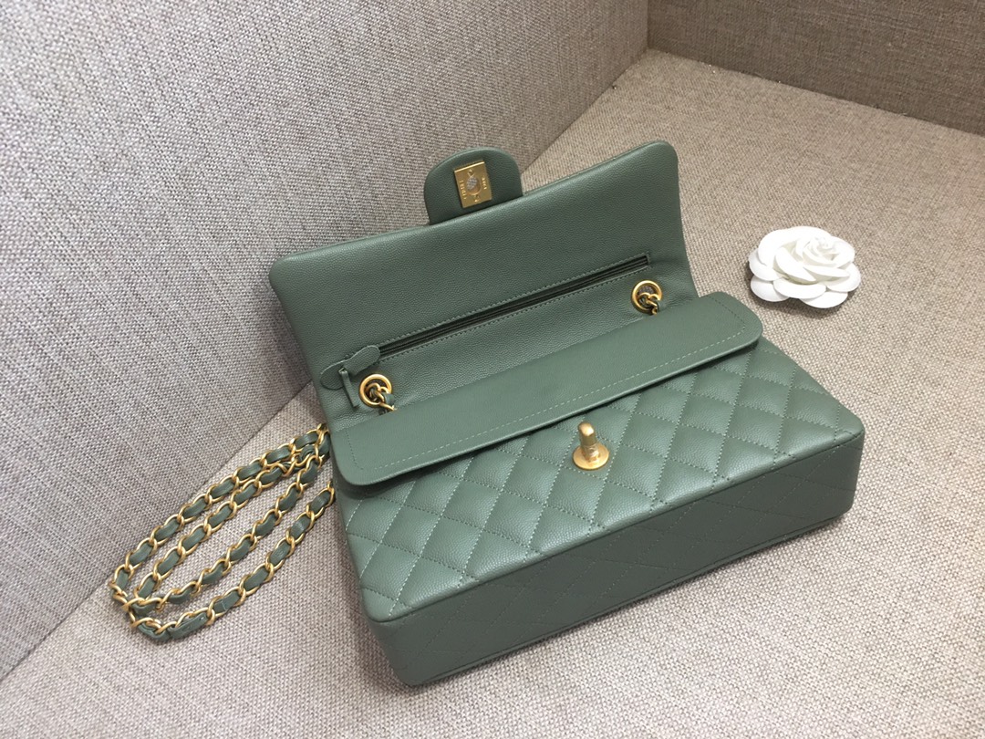 Medium Classic Flap Caviar Bag A01112 Gray Green/Gold